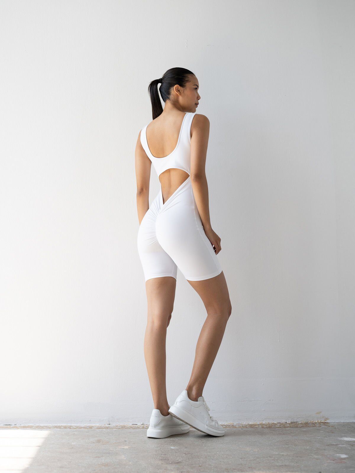 1706 Short Scrunch Butt Jumpsuit White Color
