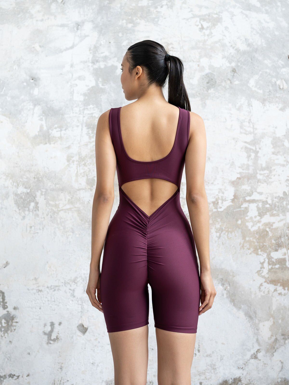 1701 Short Scrunch Butt Jumpsuit Damson Color