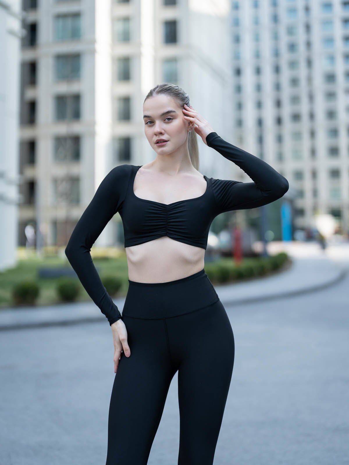 080 Ruffled Tshirt Black Color