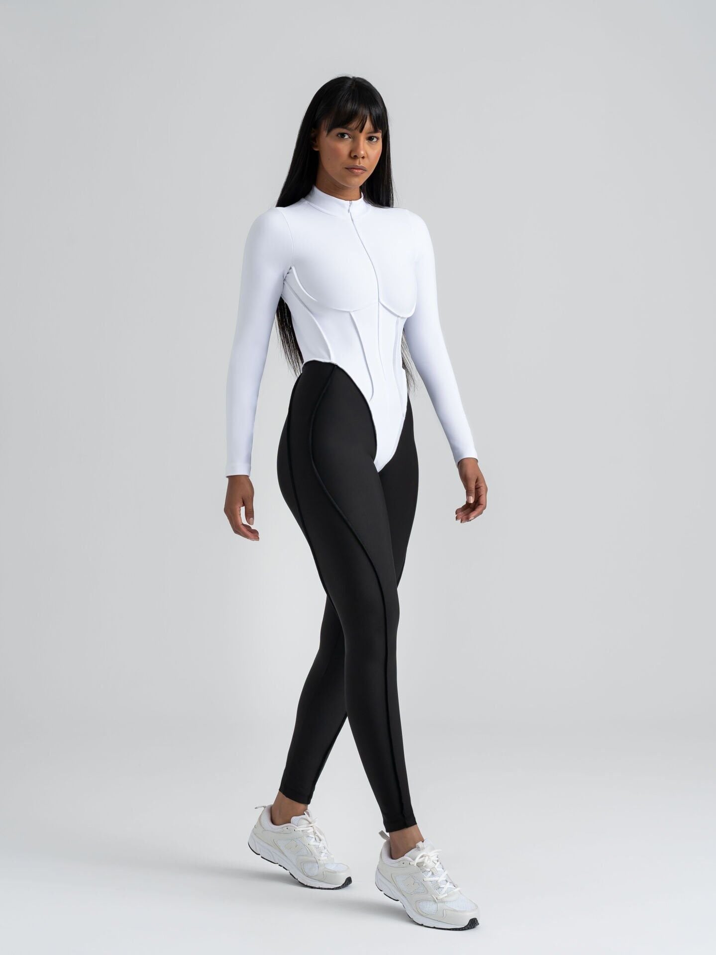 2362 Sculpt Line Jumpsuit Open Back Black - White