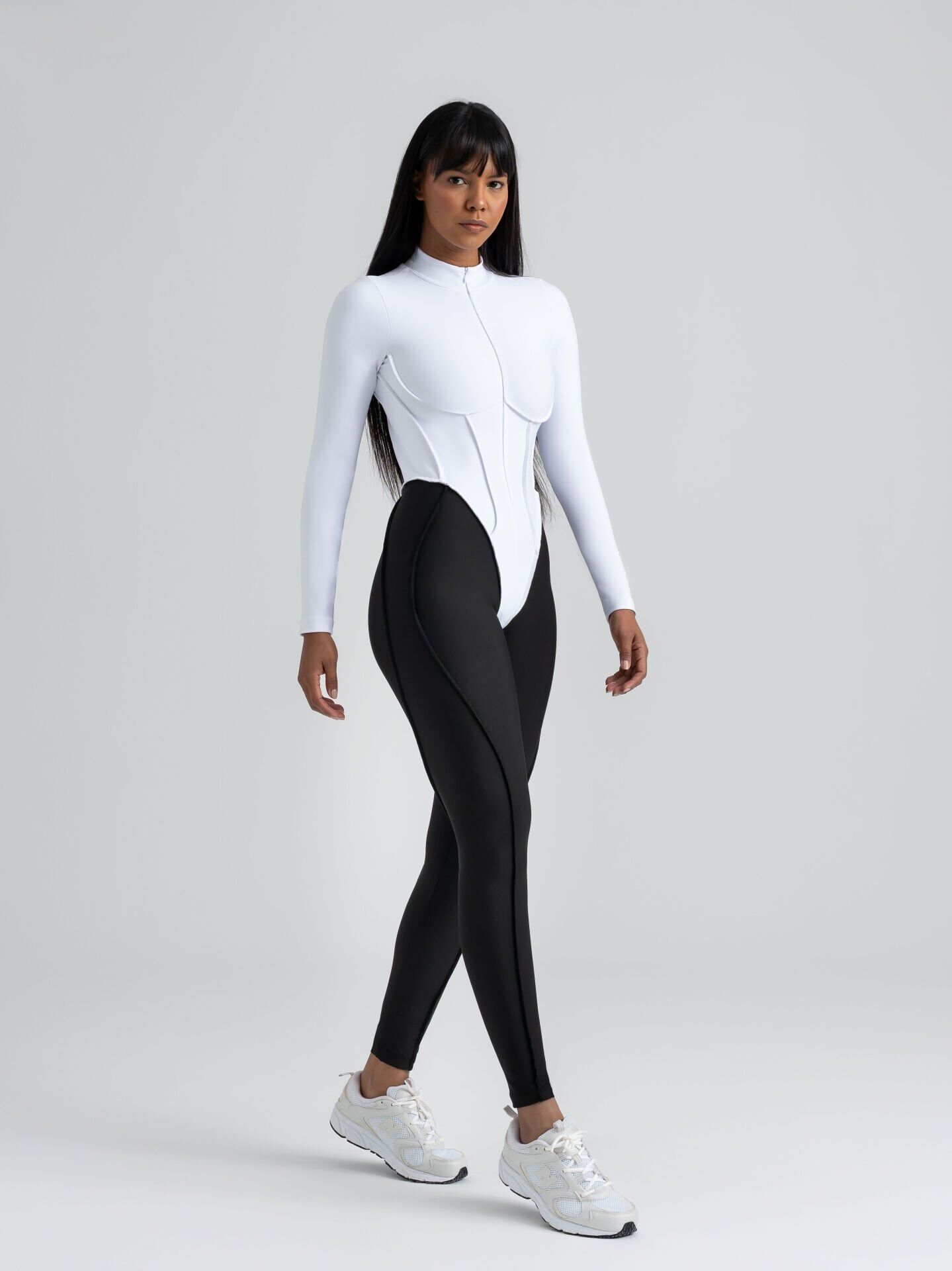 2362 Sculpt Line Jumpsuit Open Back Black - White