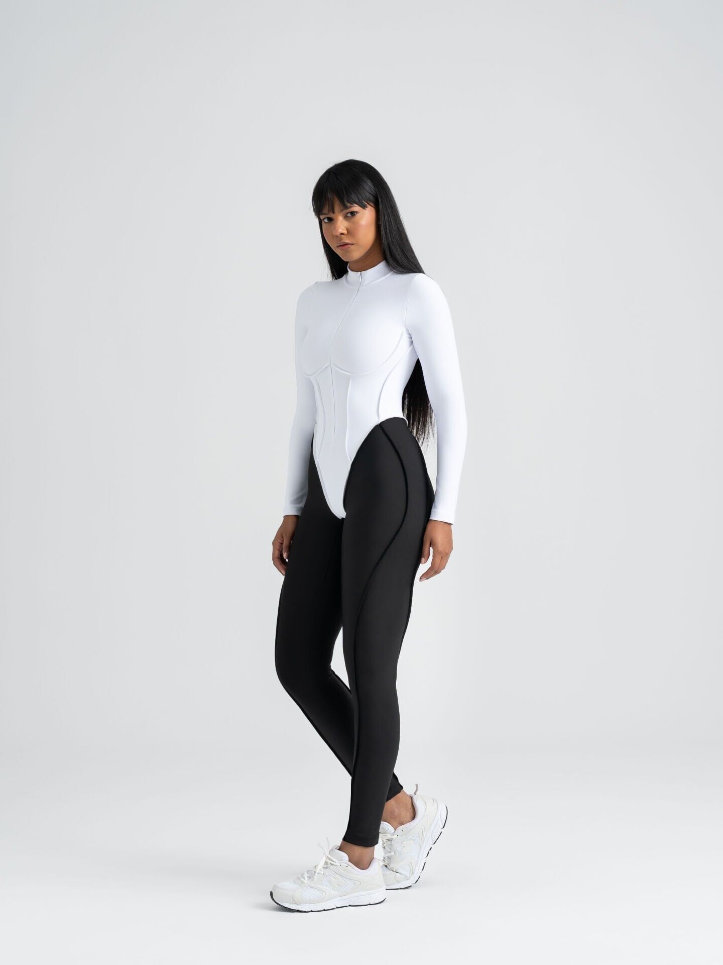 2362 Sculpt Line Jumpsuit Open Back Black - White