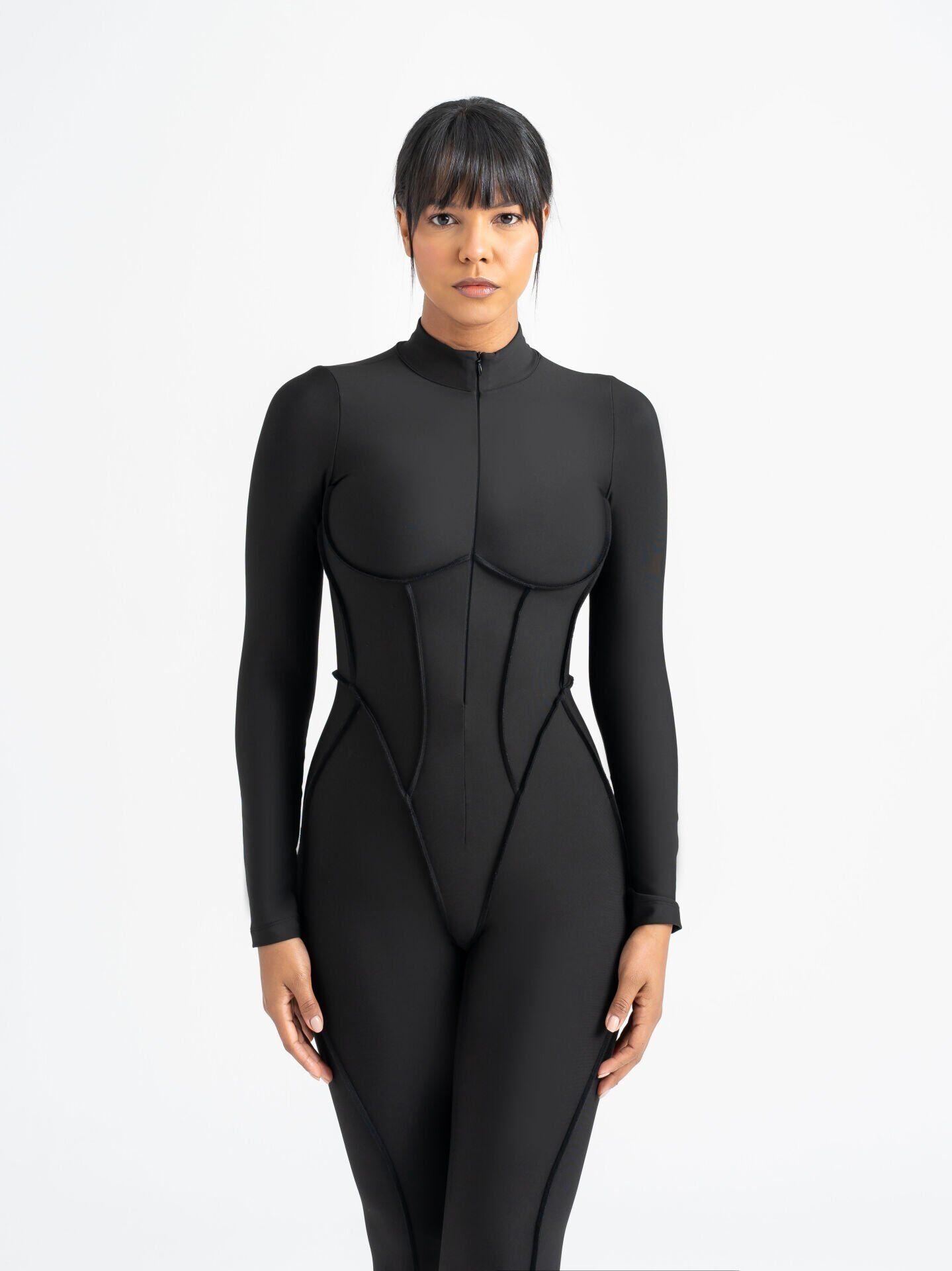 2364 Sculpt Line Jupmsuit Open Back Black Color