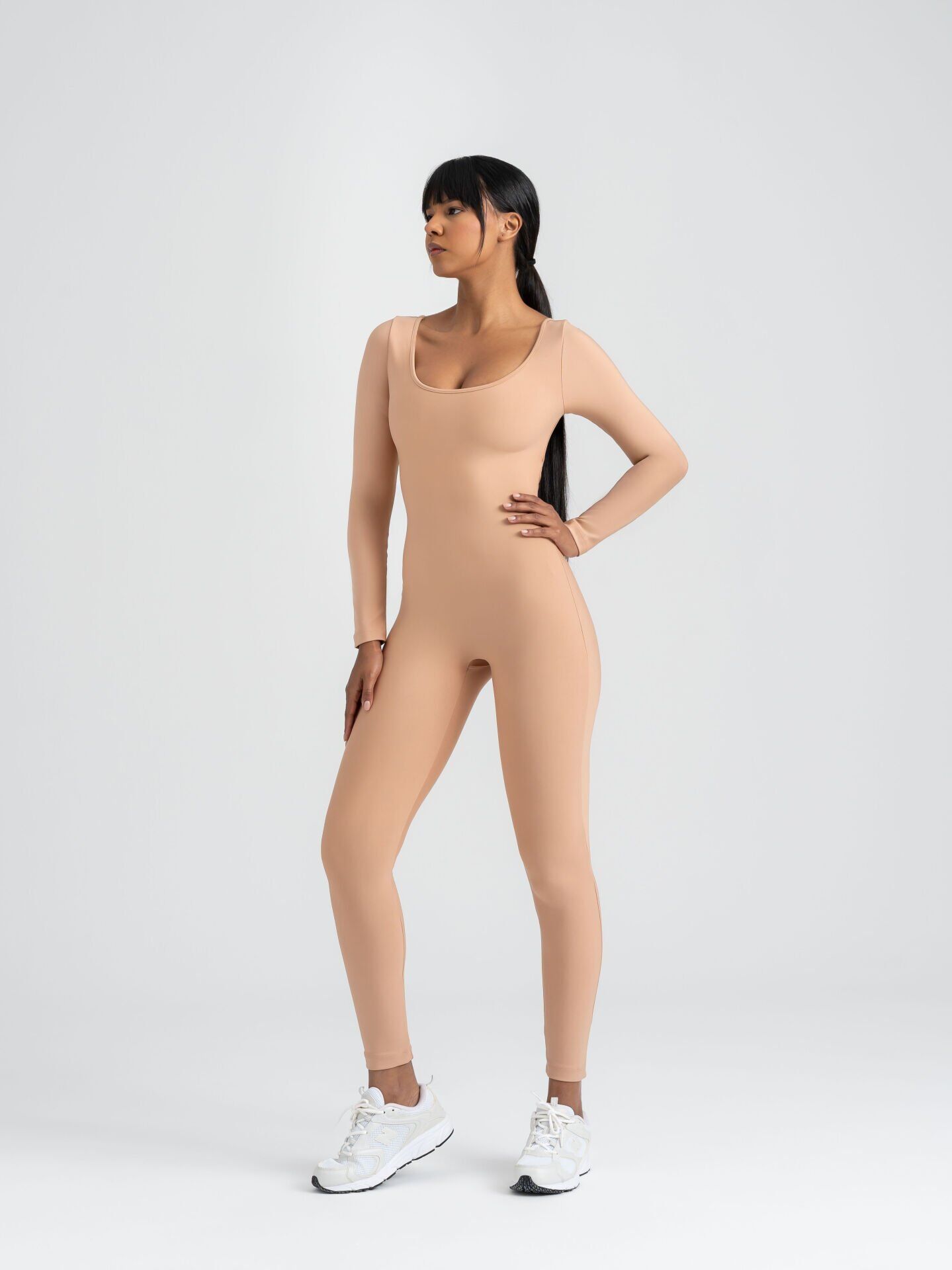 2507 Sleeve  Scrunch Butt Jumpsuit Nude Color