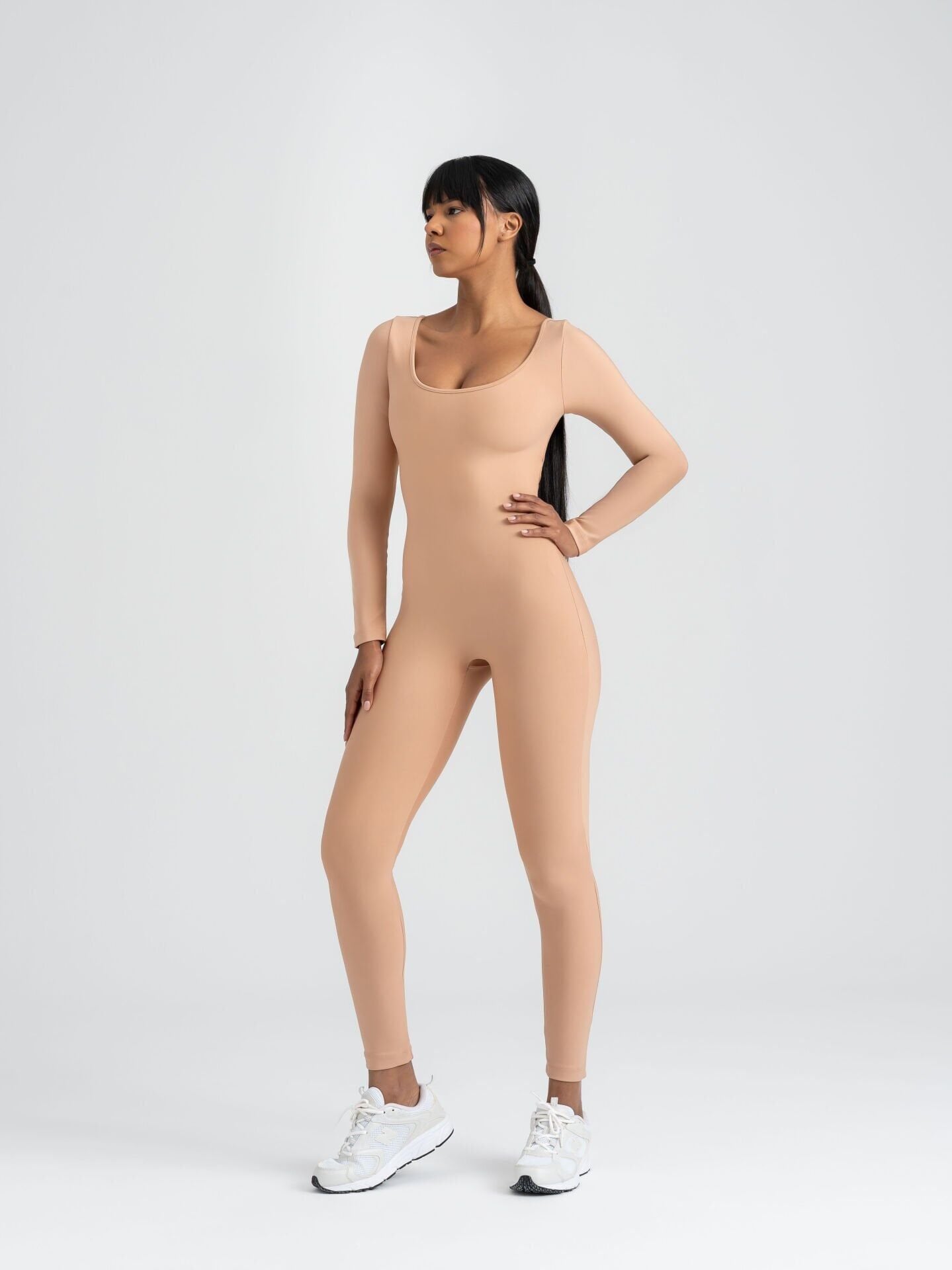 2507 Sleeve  Scrunch Butt Jumpsuit Nude Color