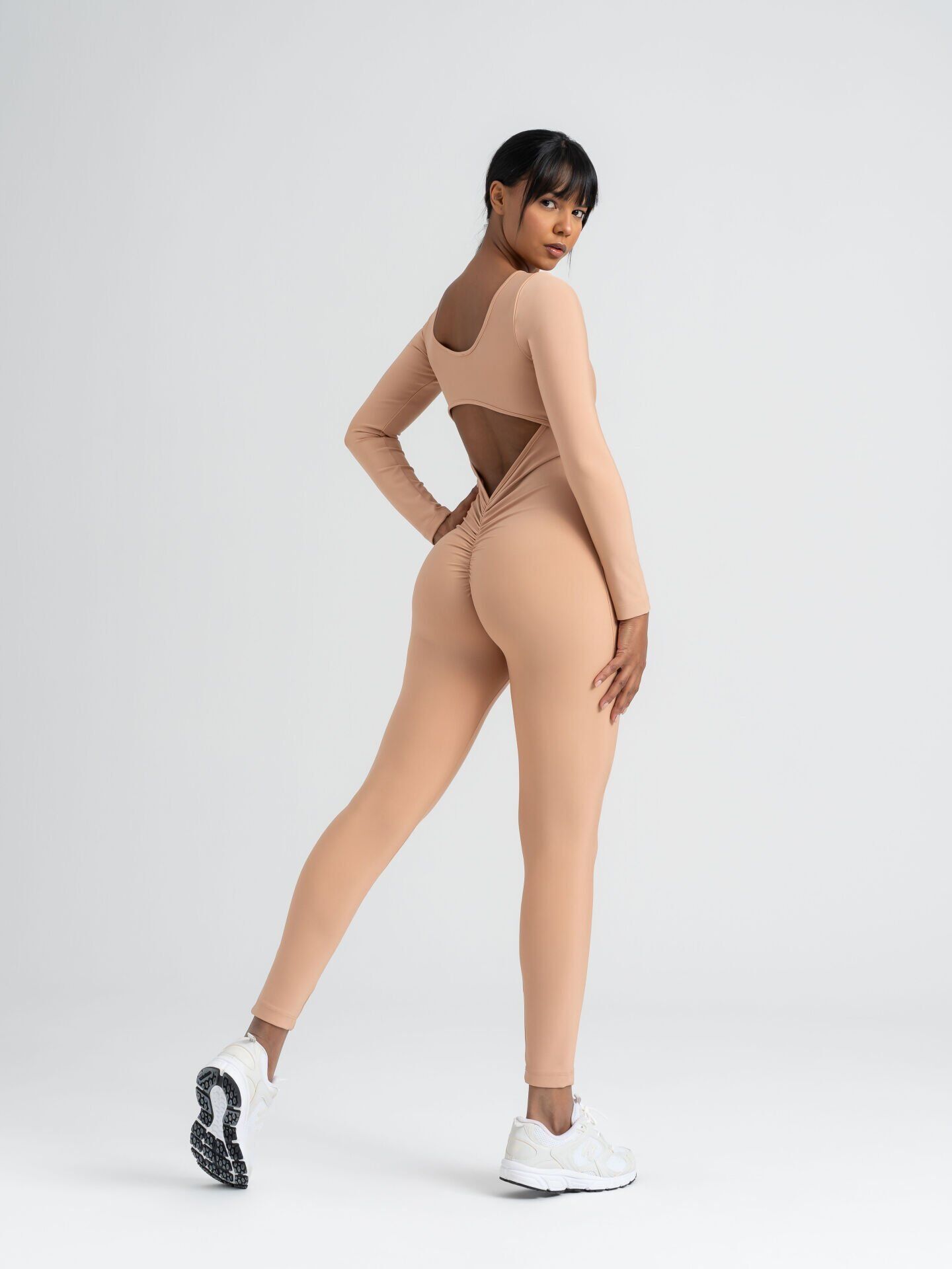 2507 Sleeve  Scrunch Butt Jumpsuit Nude Color