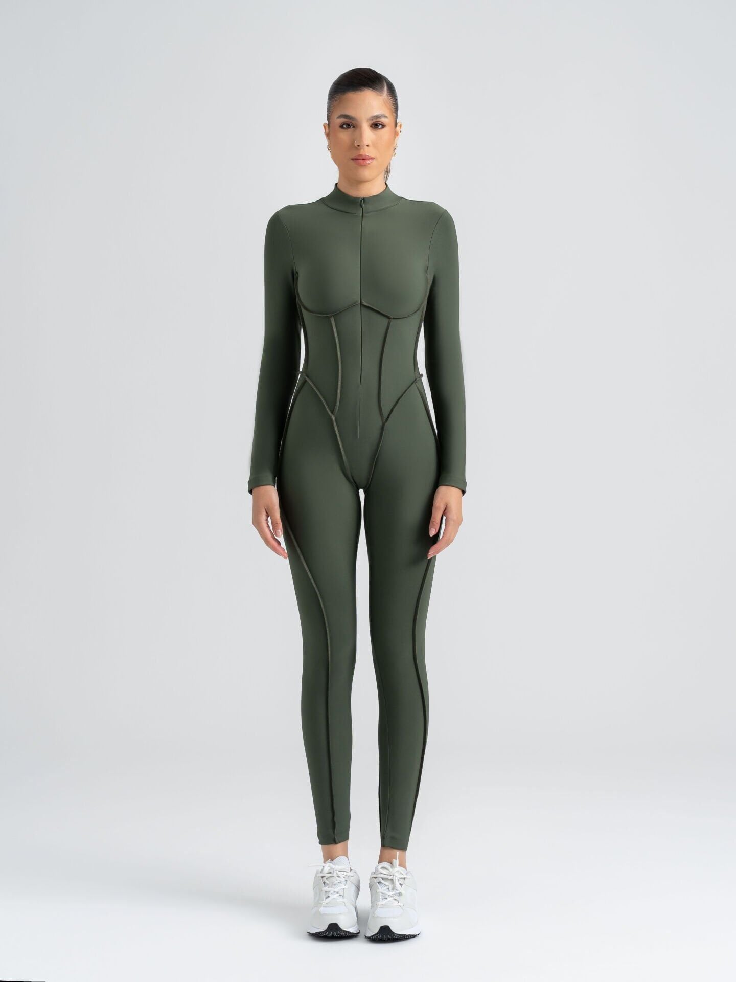 2356 Scuplt Line Jumpsuit Khaki Color