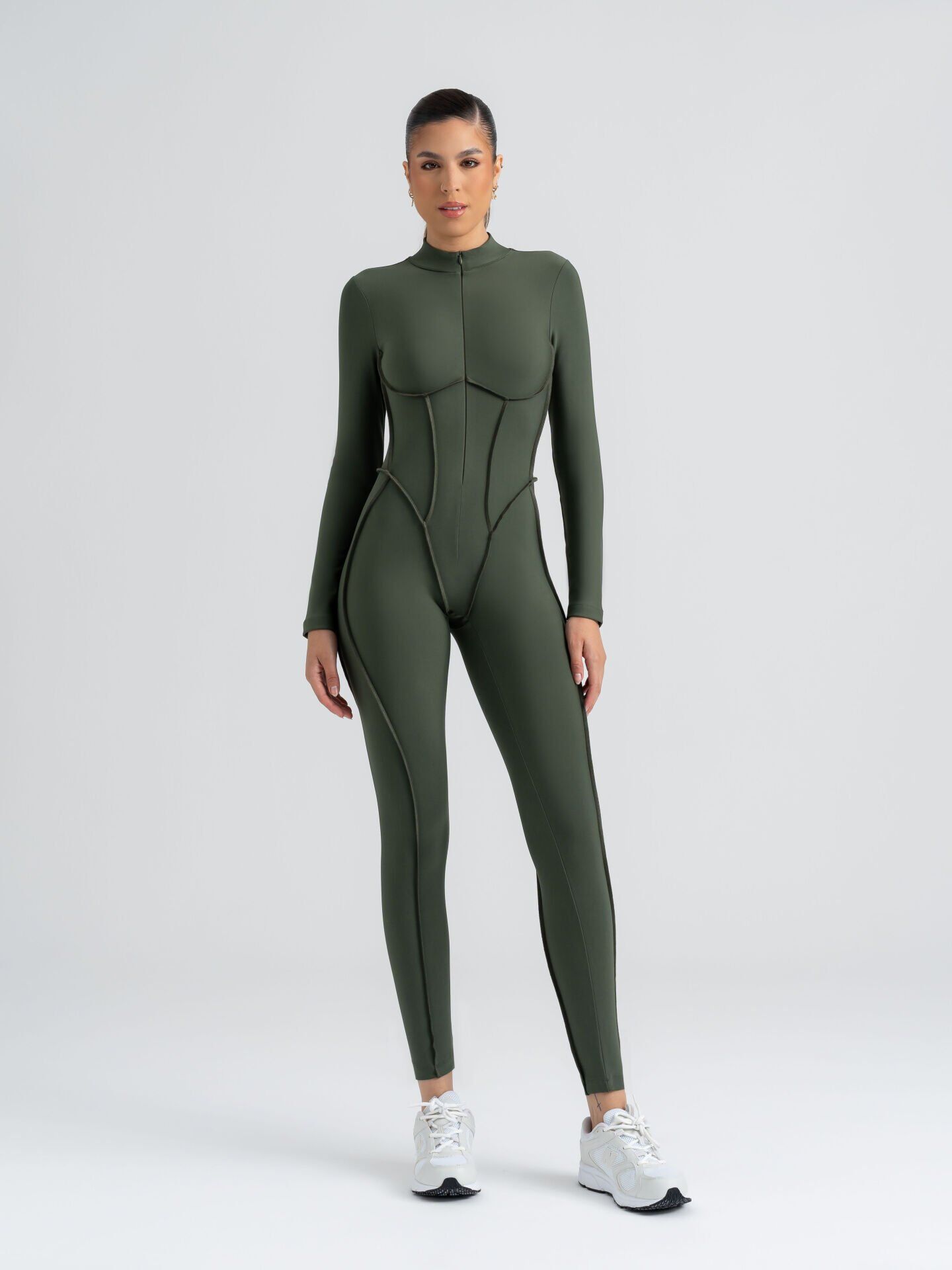 2356 Scuplt Line Jumpsuit Khaki Color