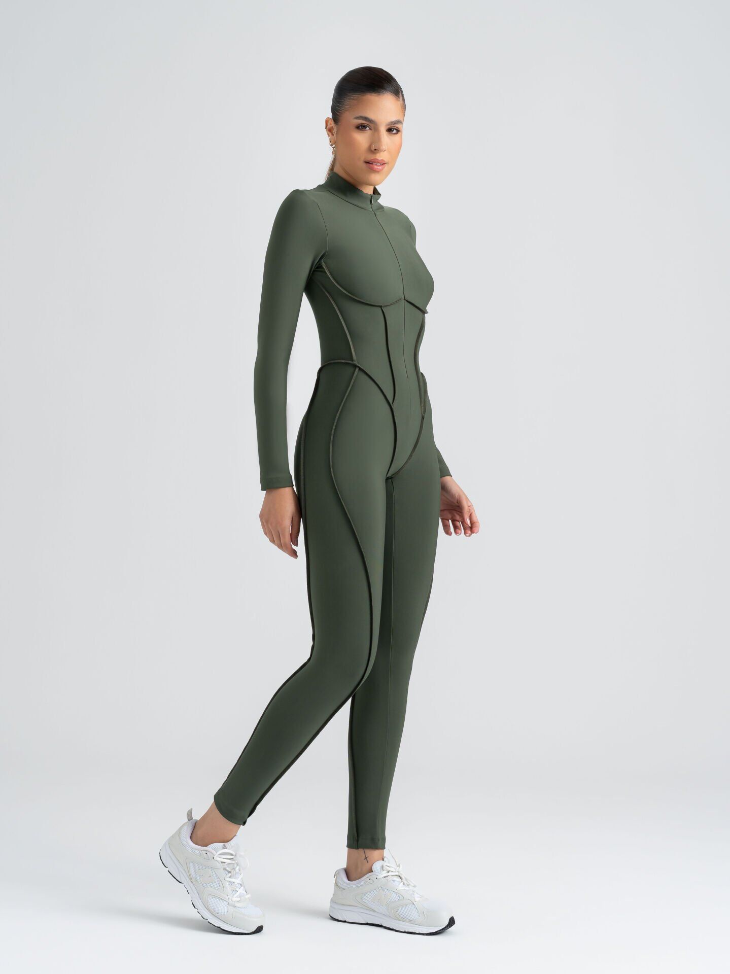 2356 Scuplt Line Jumpsuit Khaki Color