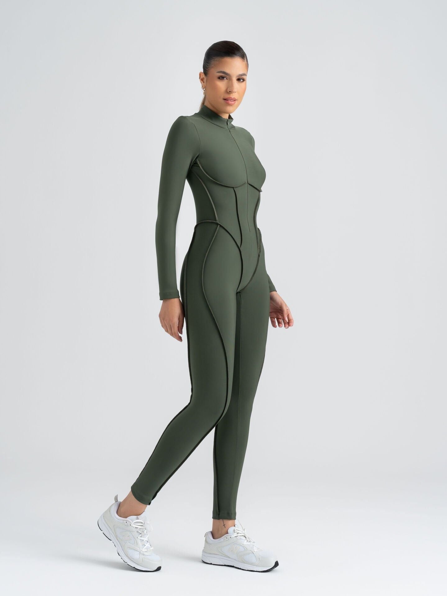 2356 Scuplt Line Jumpsuit Khaki Color