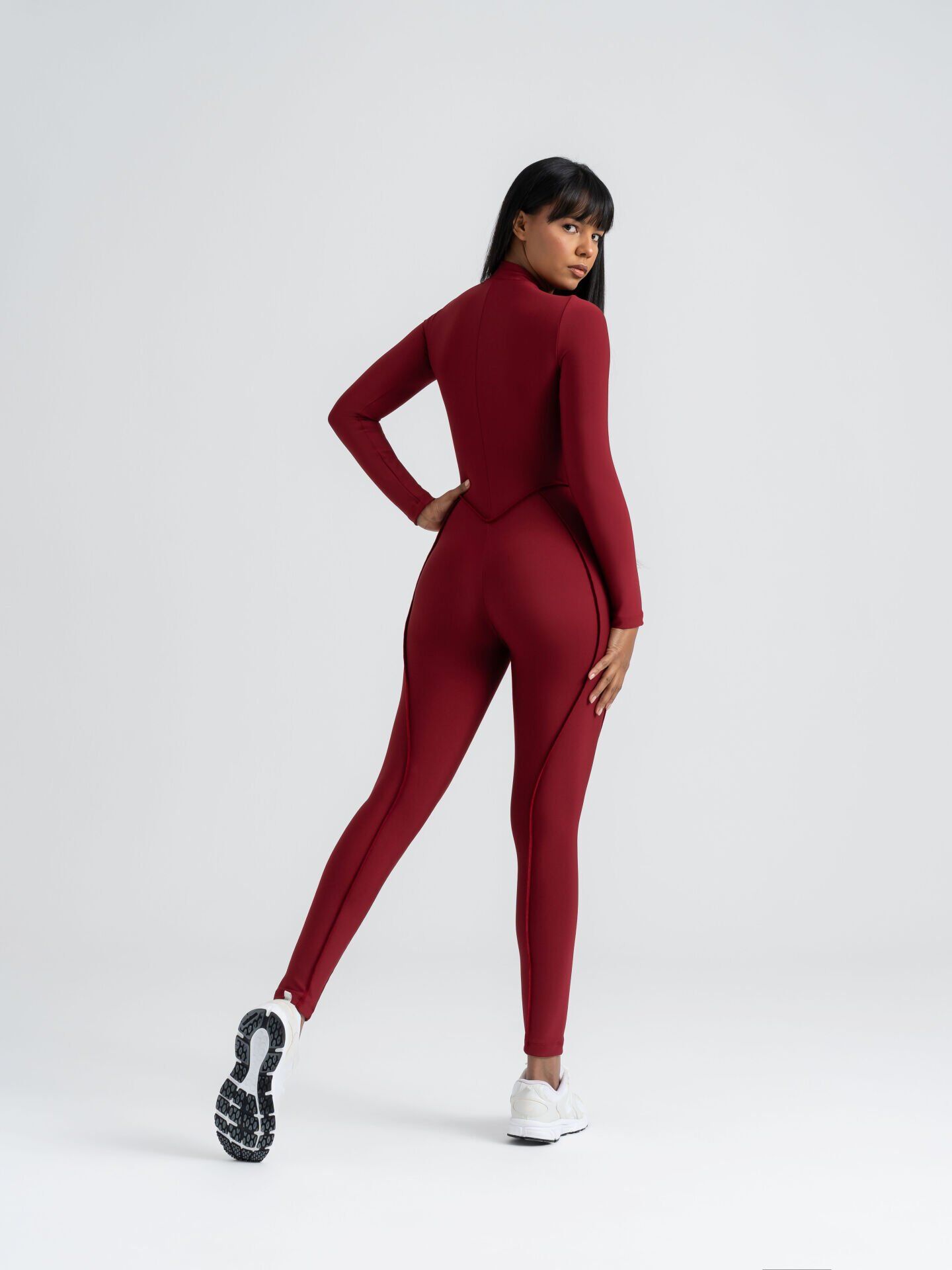 2357 Scuplt Line Jumpsuit Burgundy Color