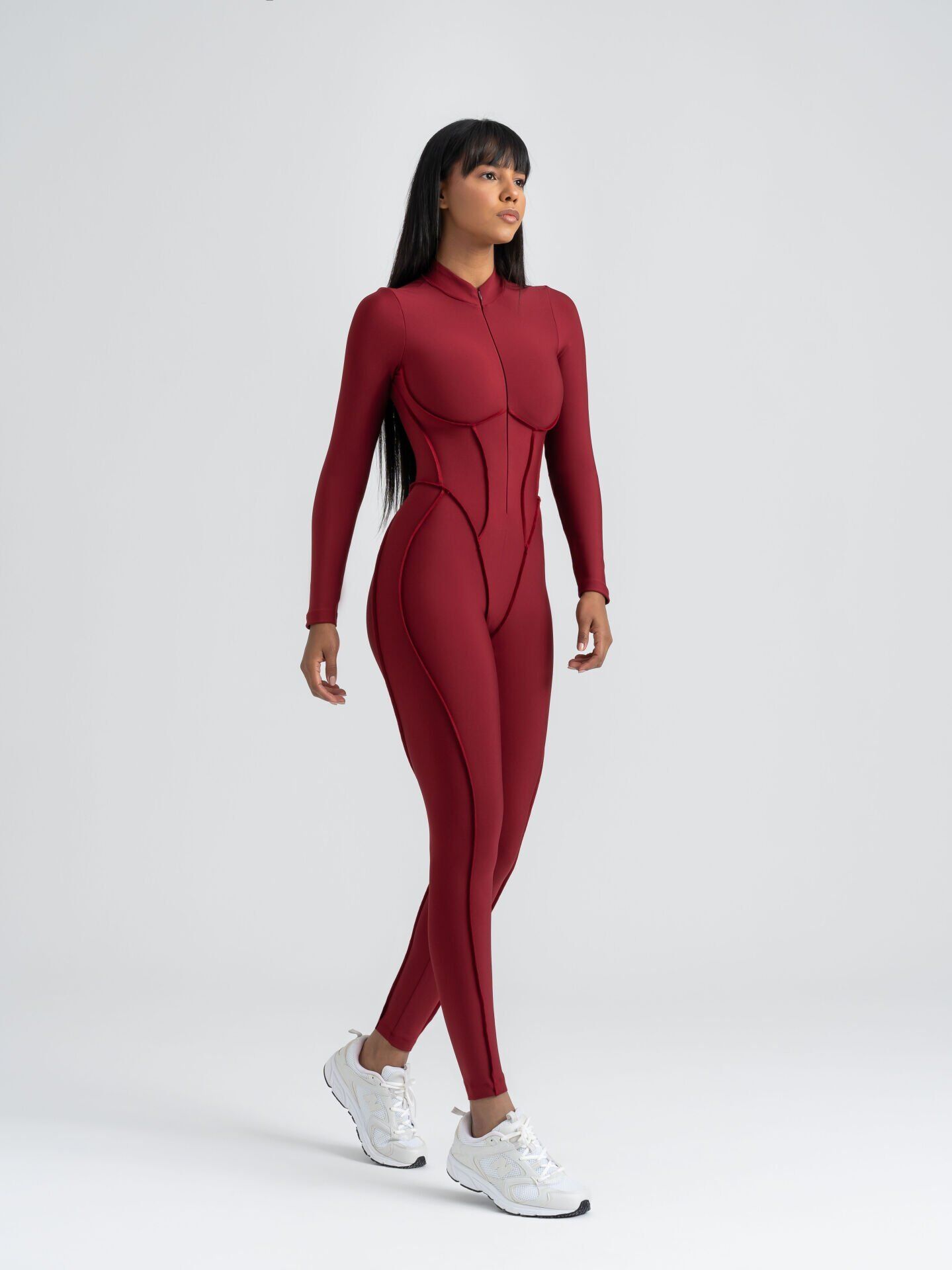 2357 Scuplt Line Jumpsuit Burgundy Color