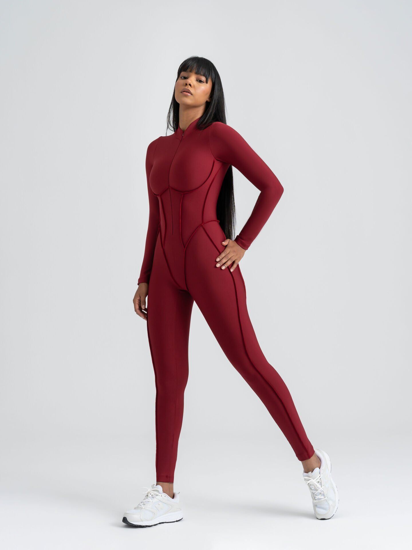 2357 Scuplt Line Jumpsuit Burgundy Color