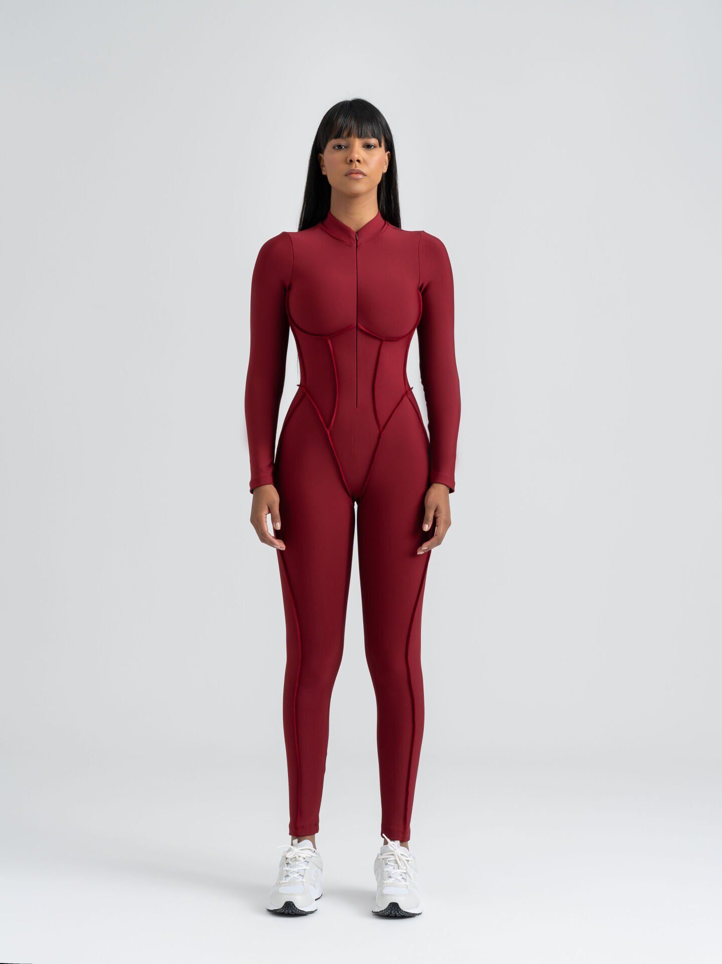 2357 Scuplt Line Jumpsuit Burgundy Color