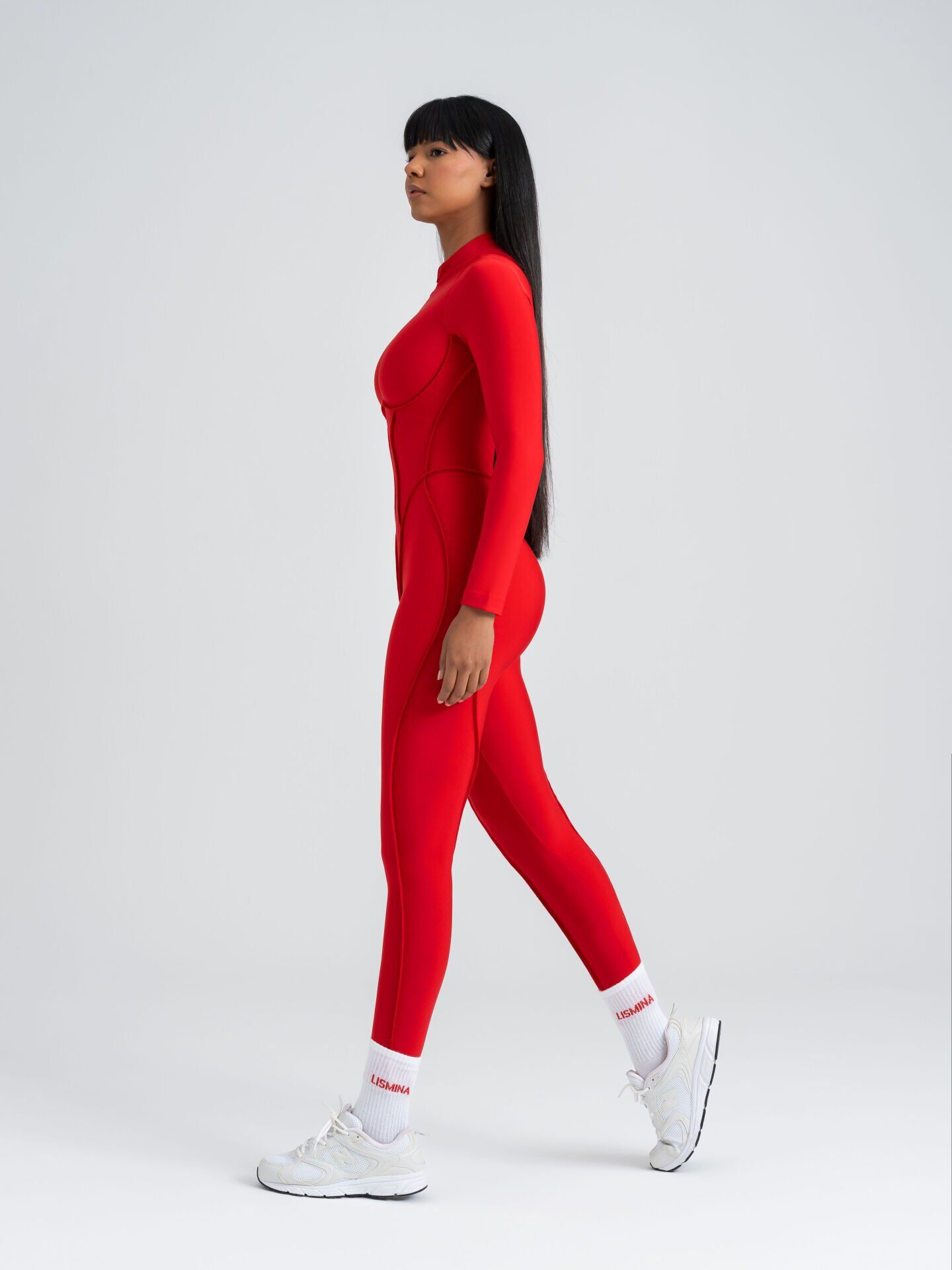 2358 Scuplt Line Jumpsuit Red Color