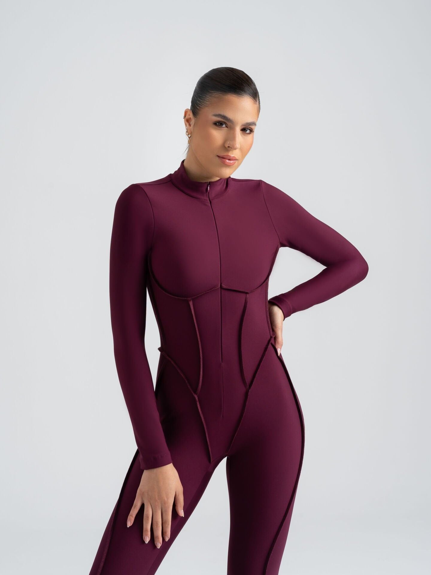2360 Scuplt Line Jupmsuit Damson Color