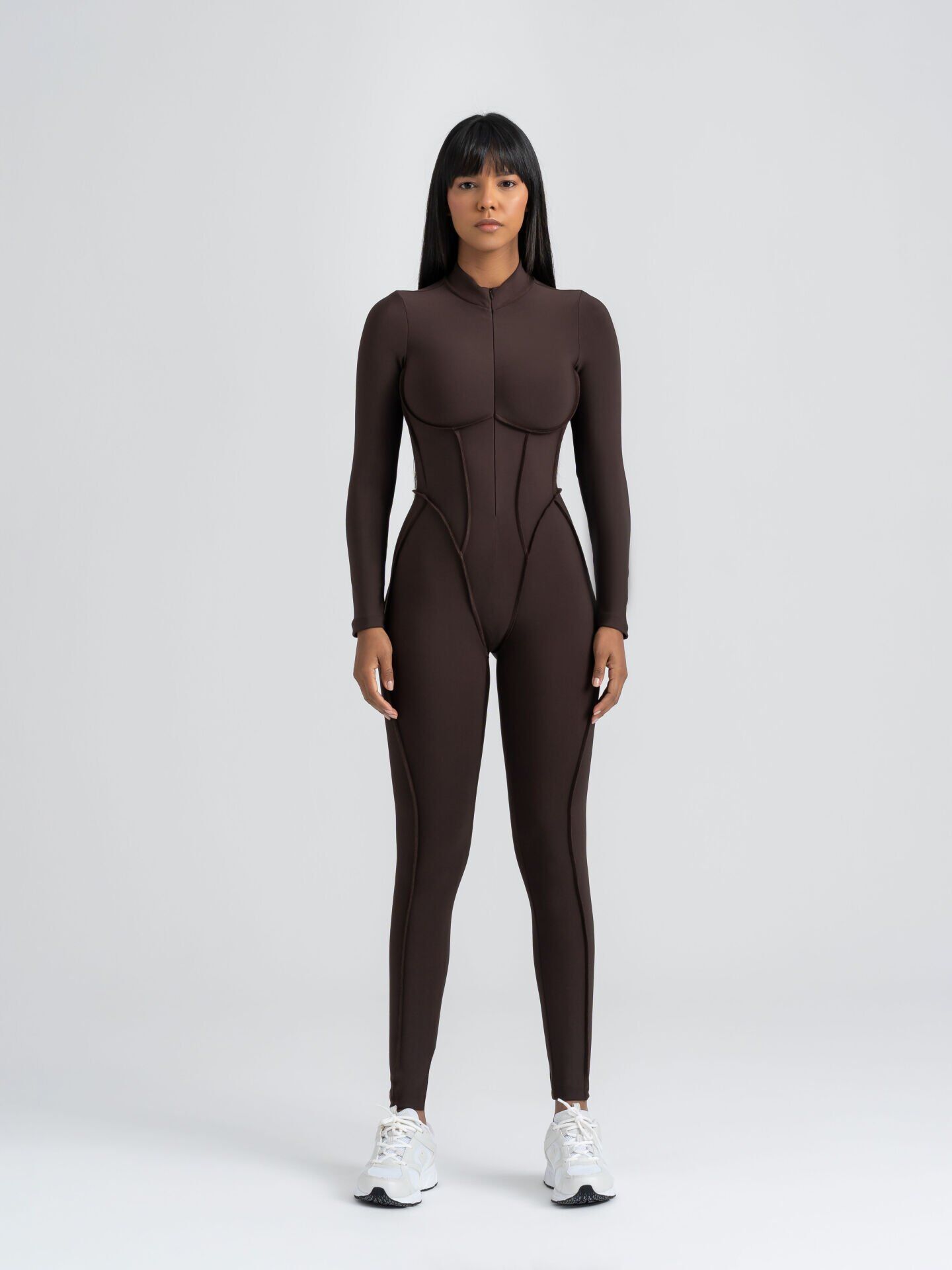 2361 Scuplt Line Jumpsuit Brown Color