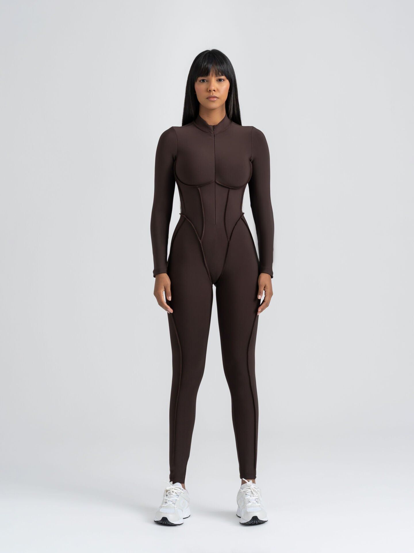 2361 Scuplt Line Jumpsuit Brown Color