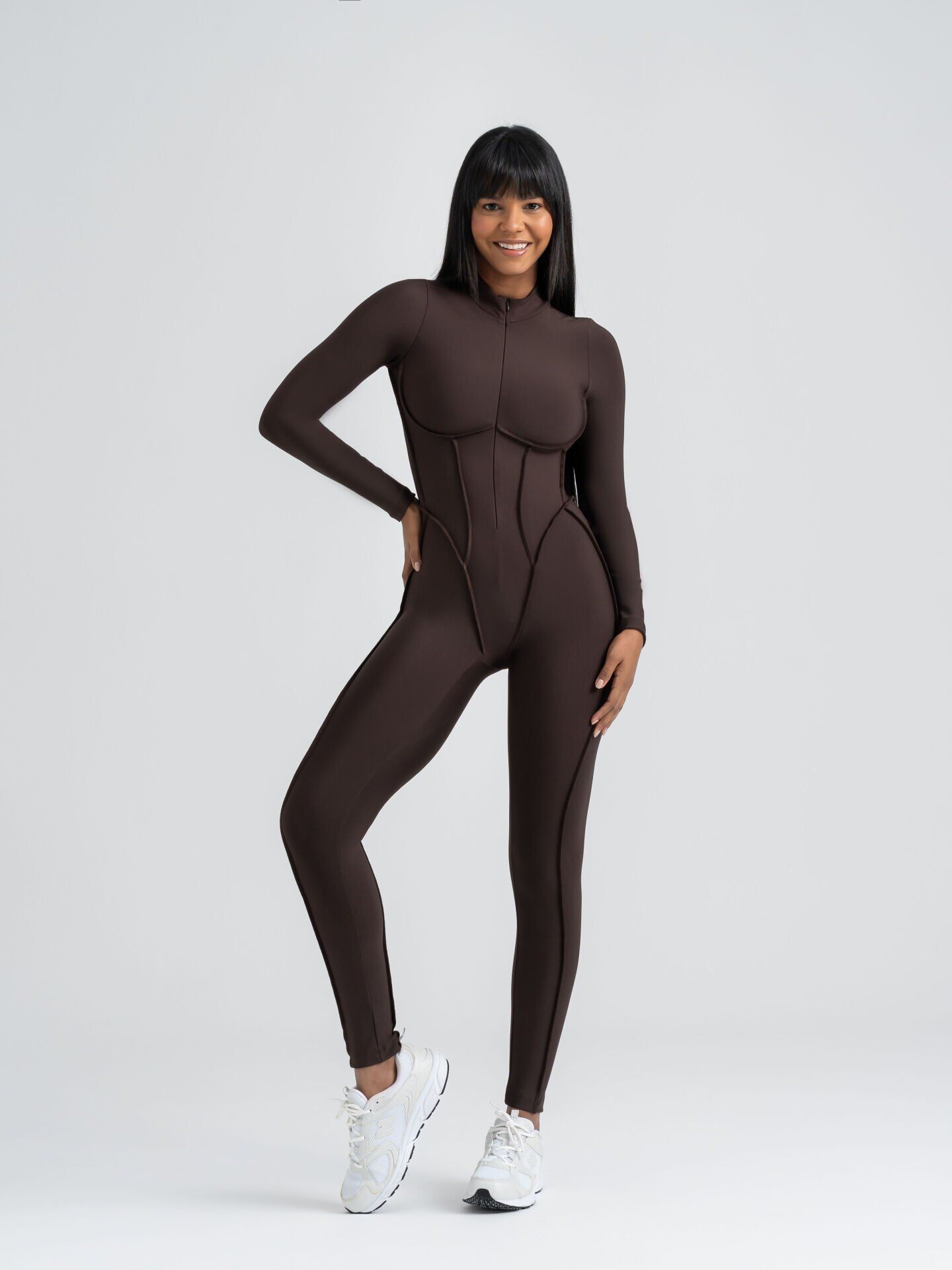 2361 Scuplt Line Jumpsuit Brown Color