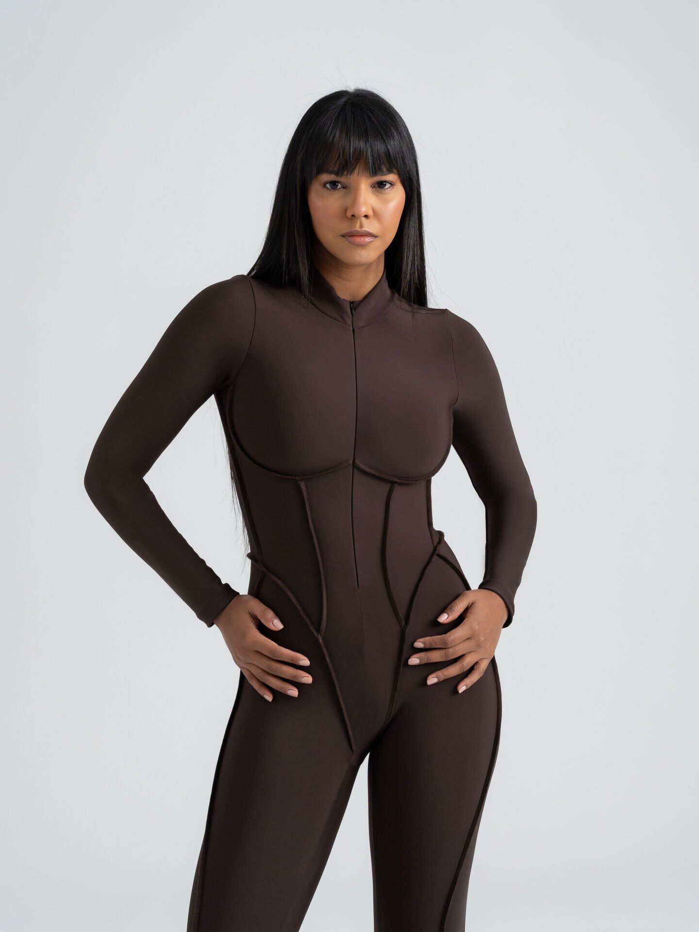 2361 Scuplt Line Jumpsuit Brown Color