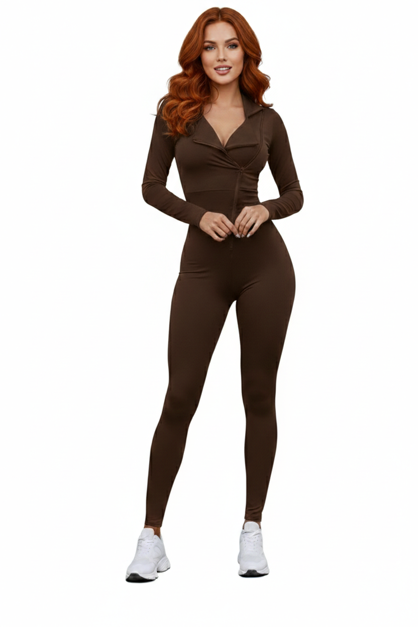 2366 Shadow Fit Spor Jumpsuit Brown Color
