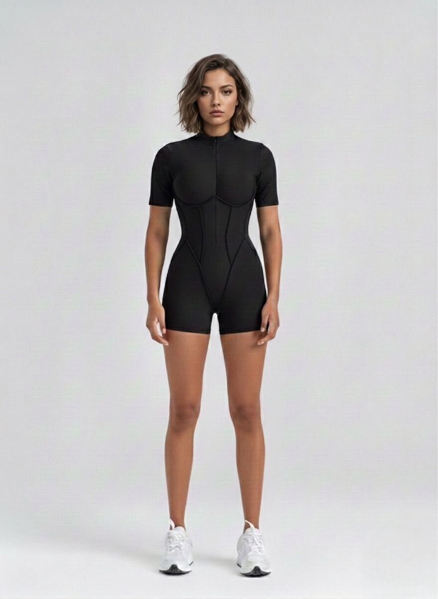 3500 Short Sculpt Line Jumpsuit Black Color