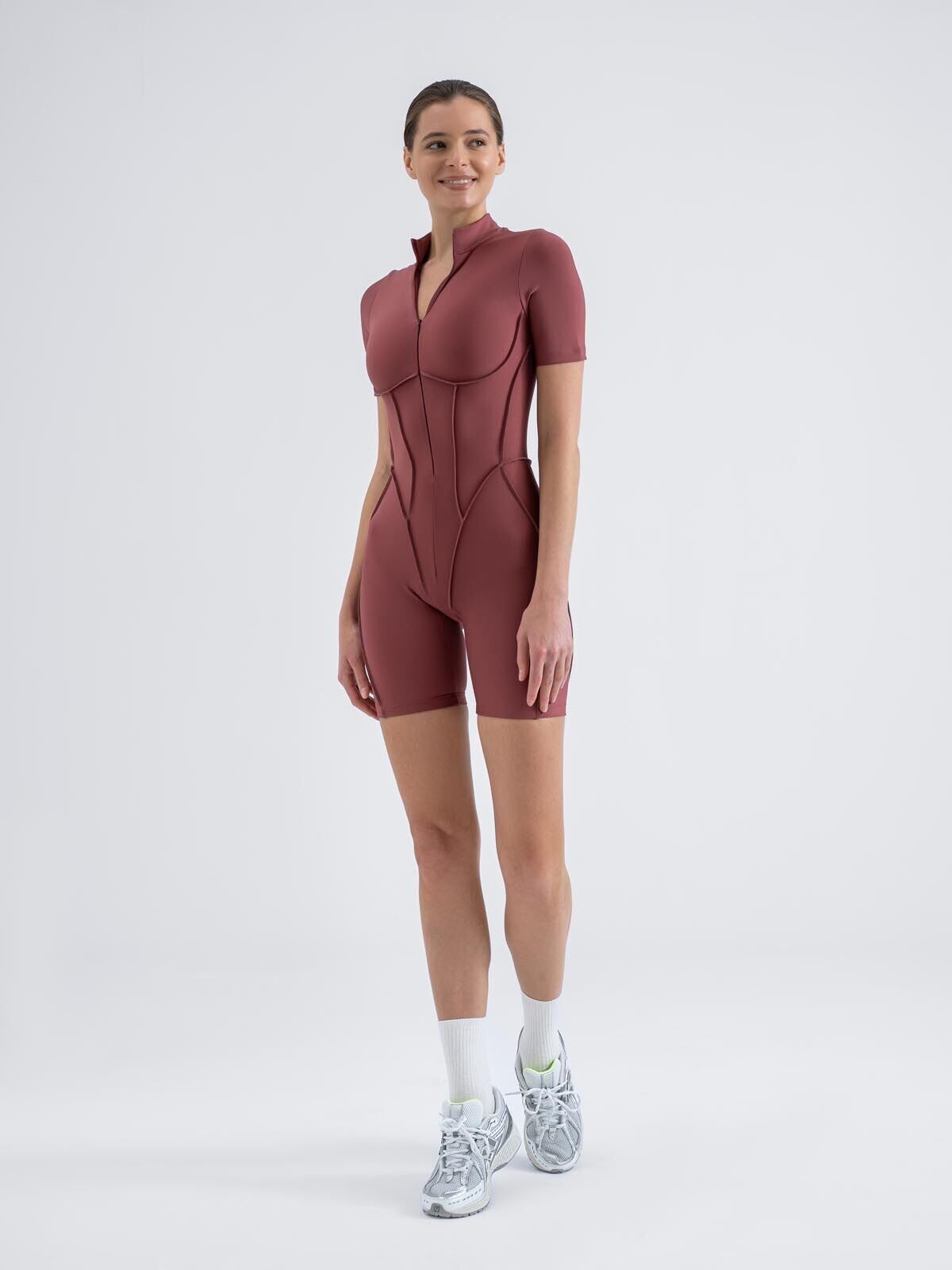 3503 Short Sculpt Line Jumpsuit Rose Color