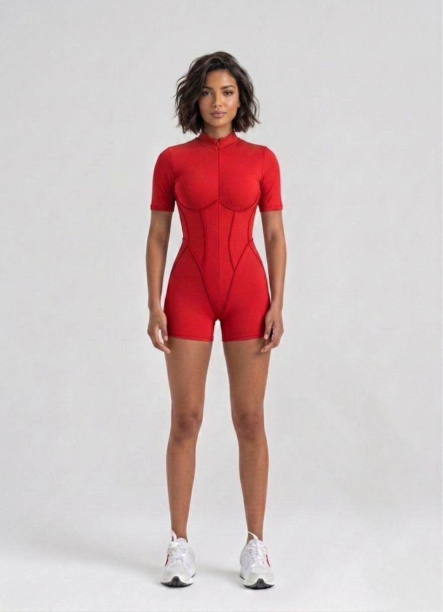 3501 Short Sculpt Line Jumpsuit Red Color