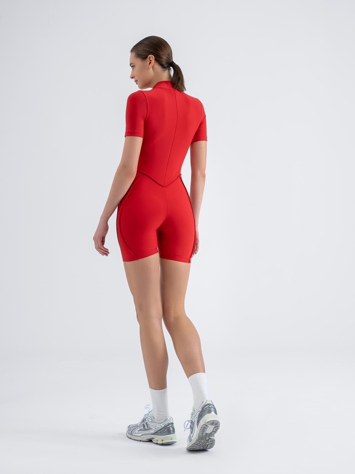 3501 Short Sculpt Line Jumpsuit Red Color