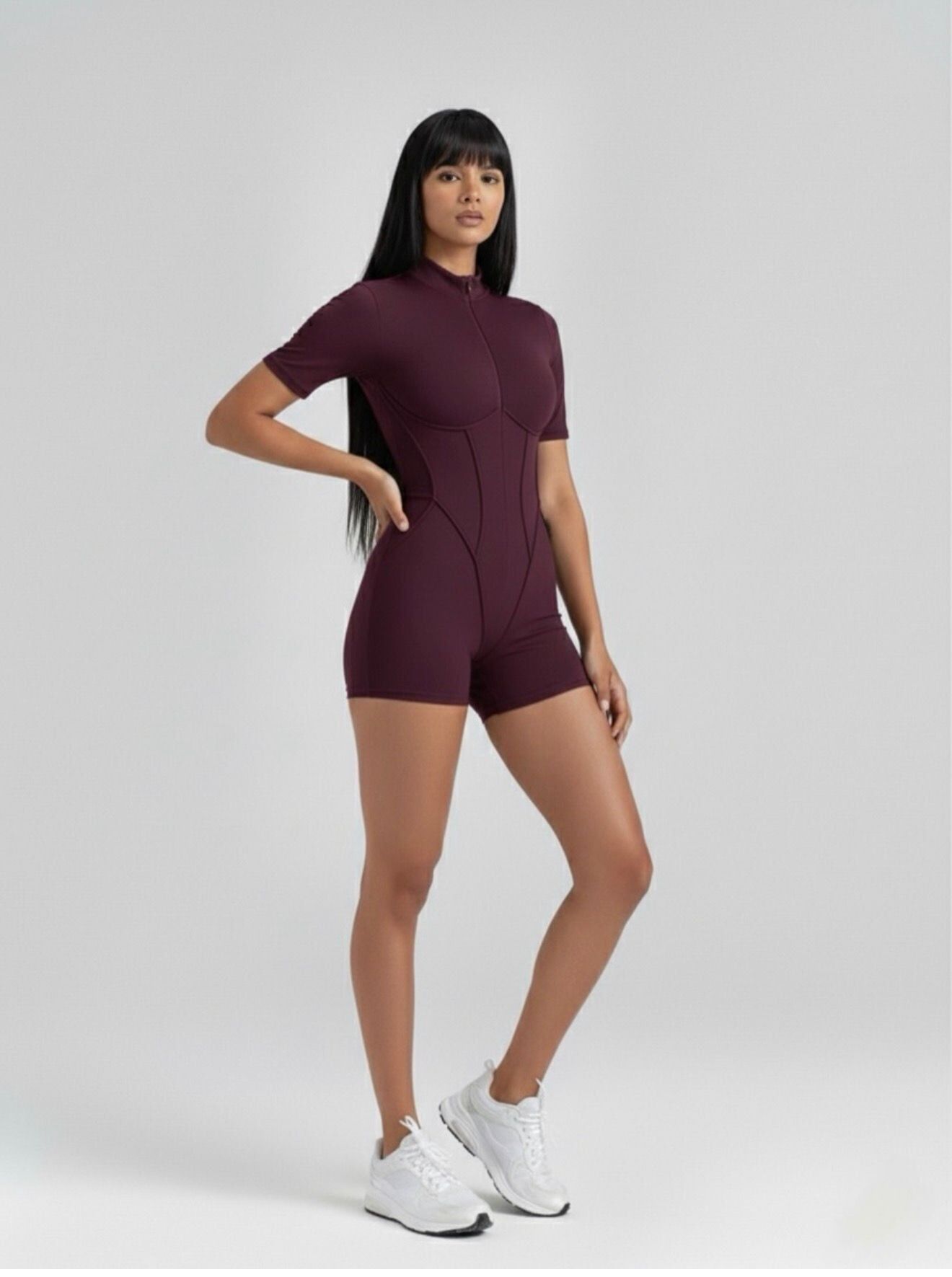 Şort Scuplt Line Jumpsuit Mürdüm Renk 3504