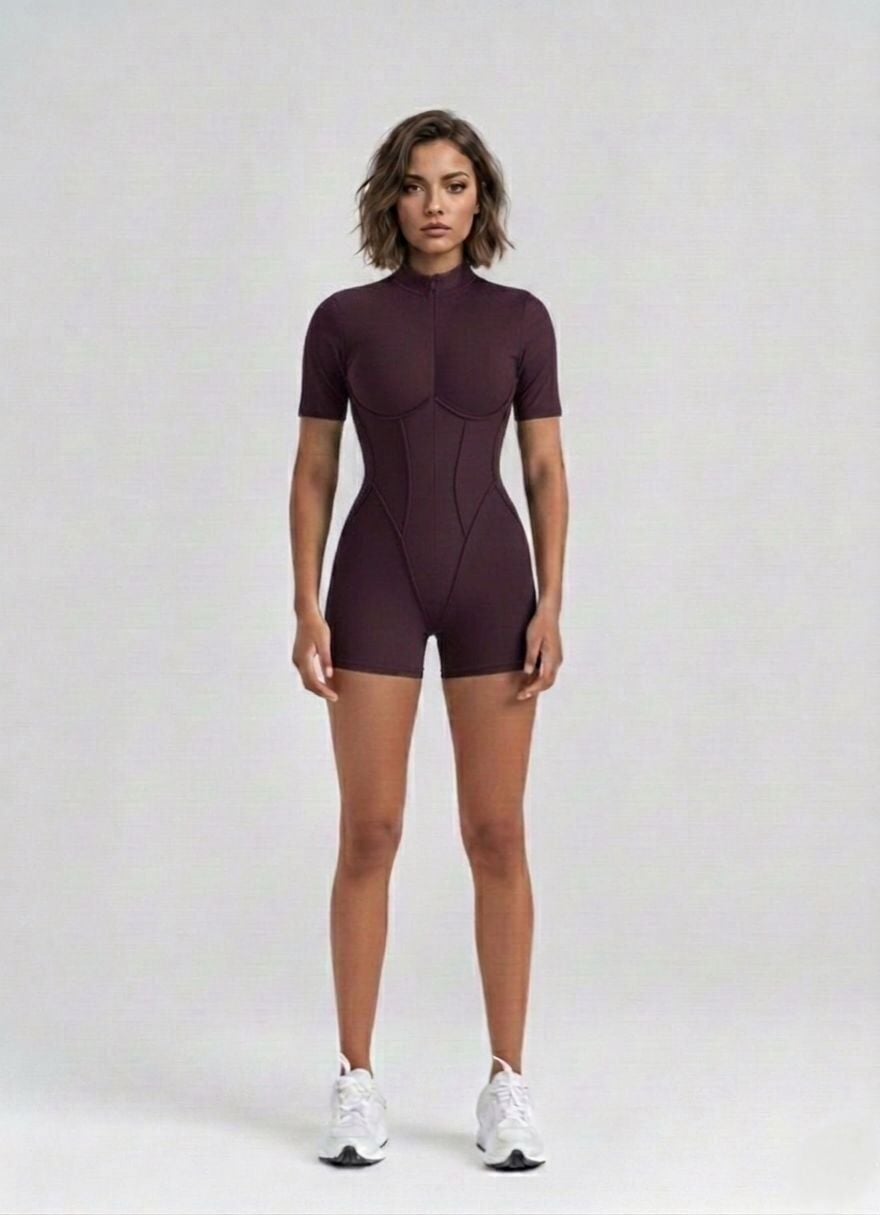 3505 Short Sculpt Line Jumpsuit Brown Color