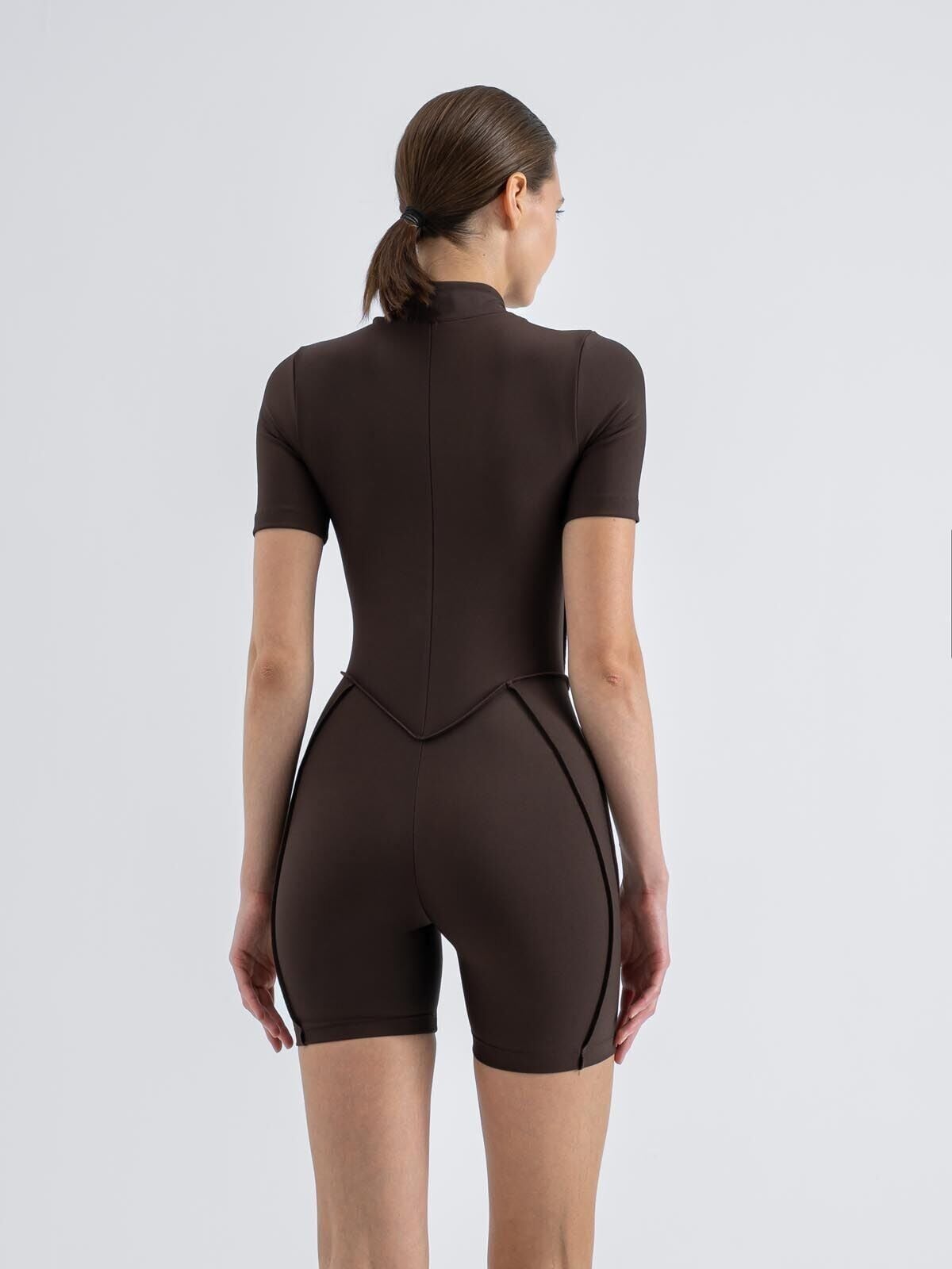 3505 Short Sculpt Line Jumpsuit Brown Color
