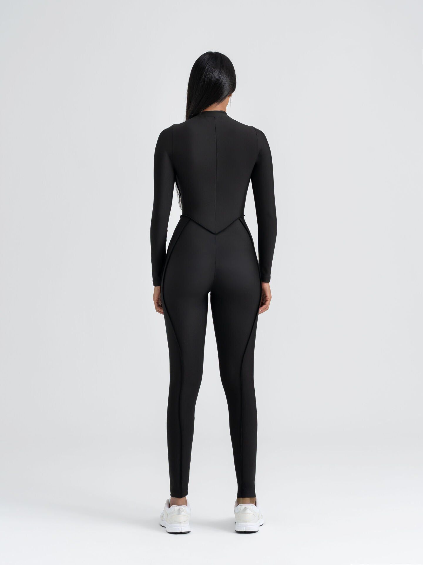 2355 Scuplt Line Long Sleeve Jumpsuit Black Color