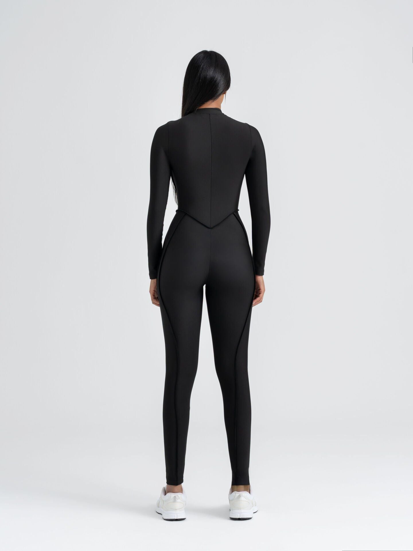 2355 Scuplt Line Long Sleeve Jumpsuit Black Color