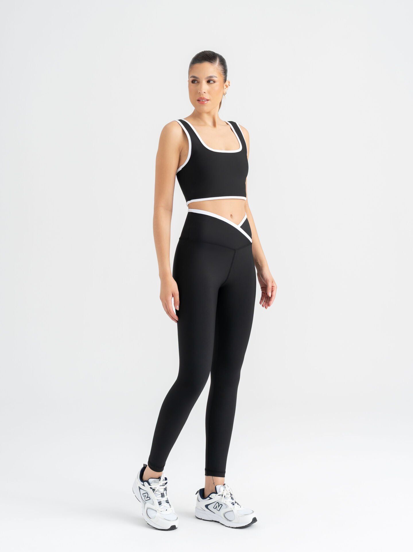 550 Ve waist Contrast Spor Leggings Black Leggings