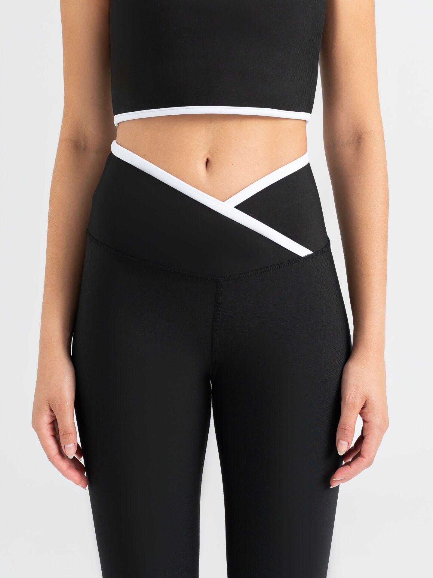 550 Ve waist Contrast Spor Leggings Black Leggings