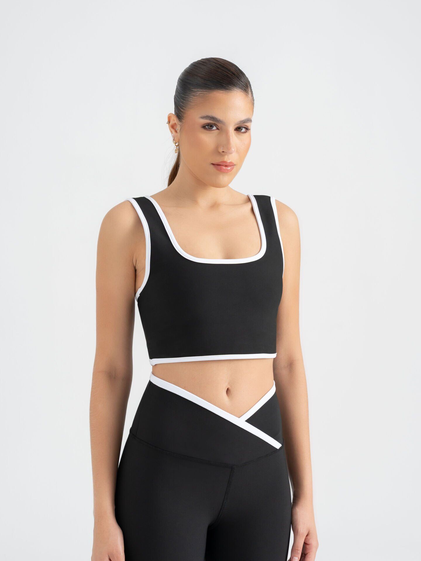 550 Ve waist Contrast Spor Leggings Black Leggings