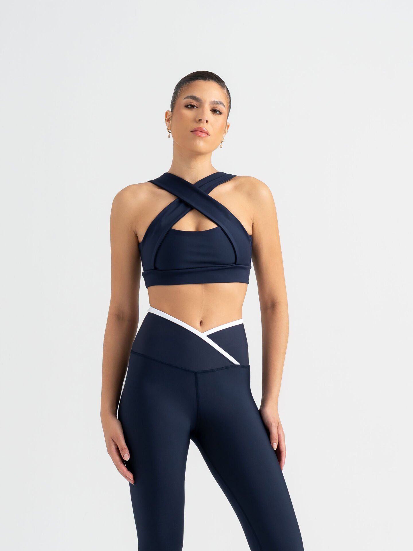 552 Ve Waist Contrast Leggings  Navy Blue Color