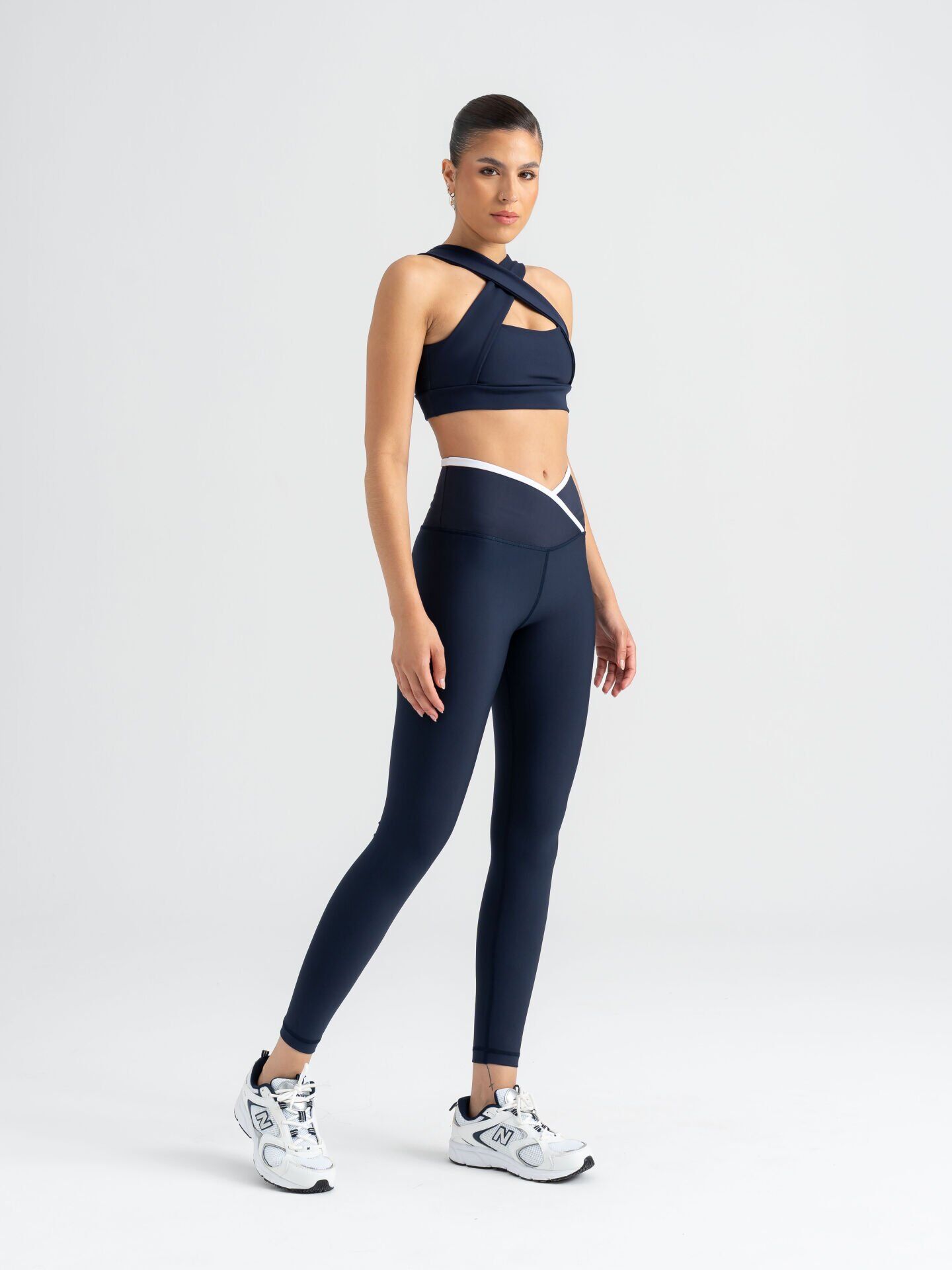 552 Ve Waist Contrast Leggings  Navy Blue Color