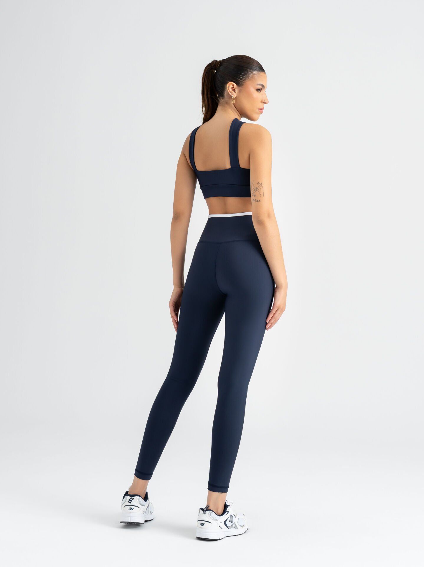 552 Ve Waist Contrast Leggings  Navy Blue Color