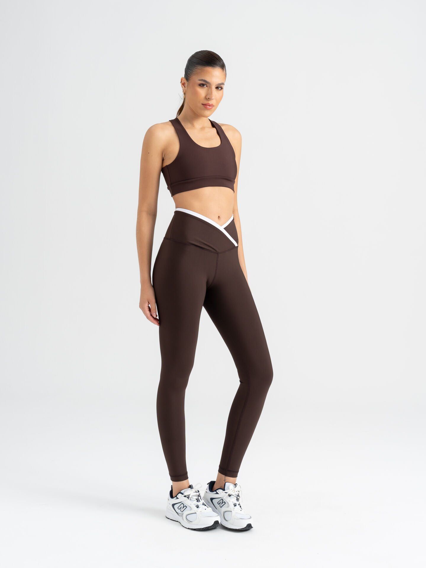 553 Ve Vaist Kontrast Spor Leggings Brown Color