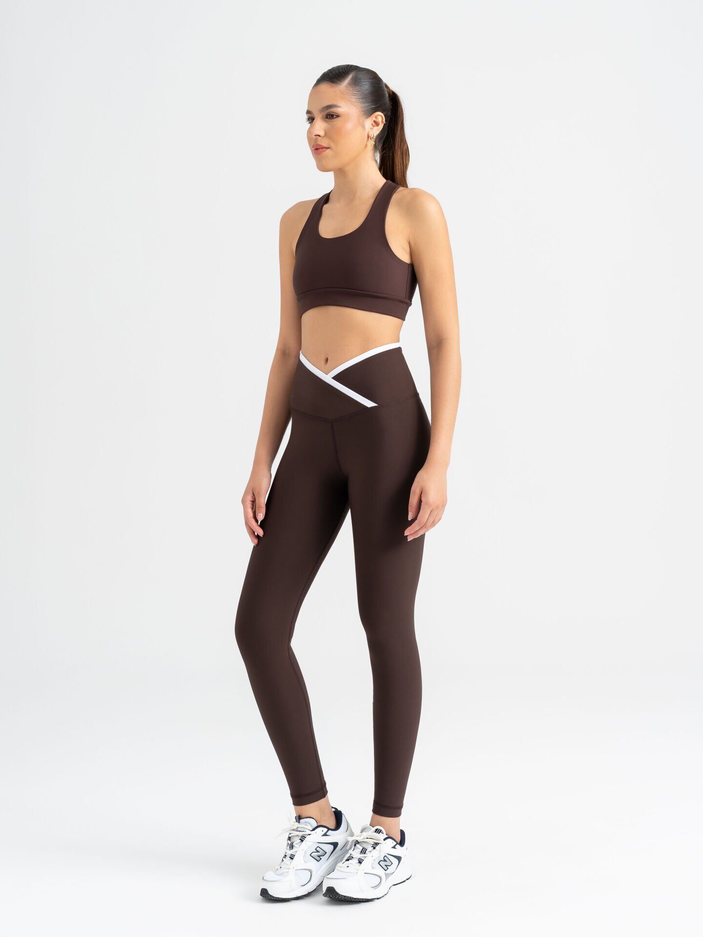553 Ve Vaist Kontrast Spor Leggings Brown Color