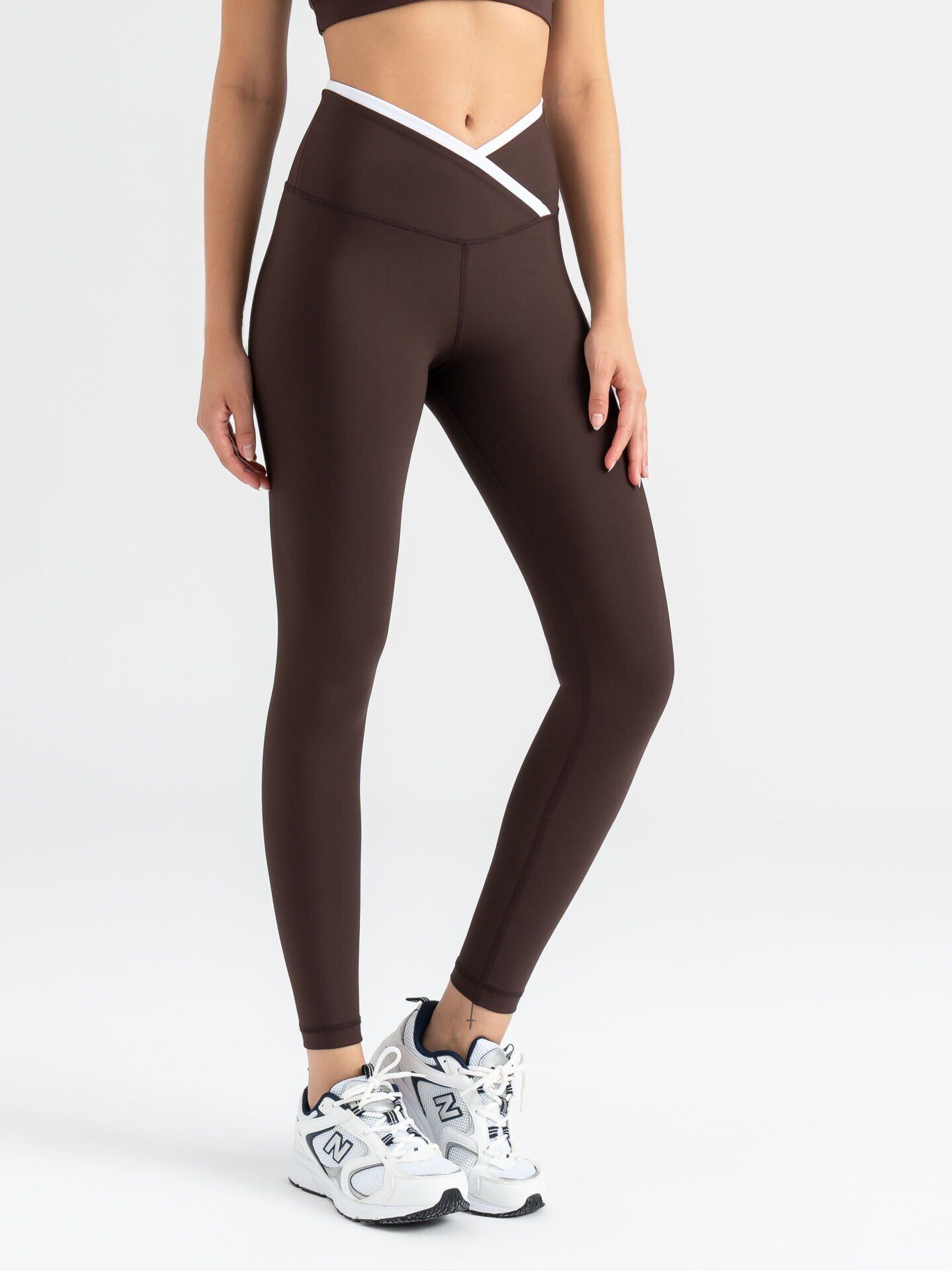 553 Ve Vaist Kontrast Spor Leggings Brown Color