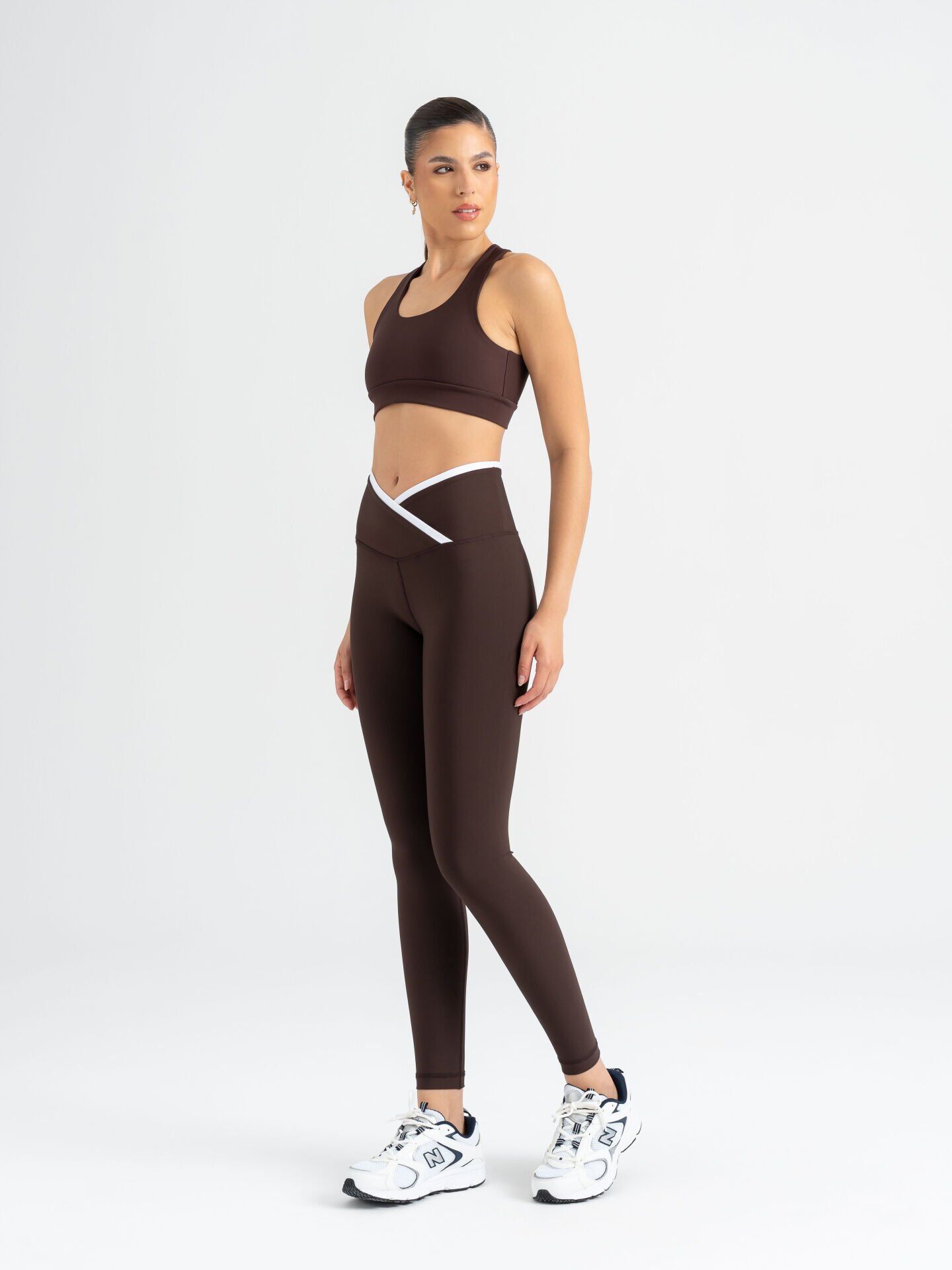 553 Ve Vaist Kontrast Spor Leggings Brown Color