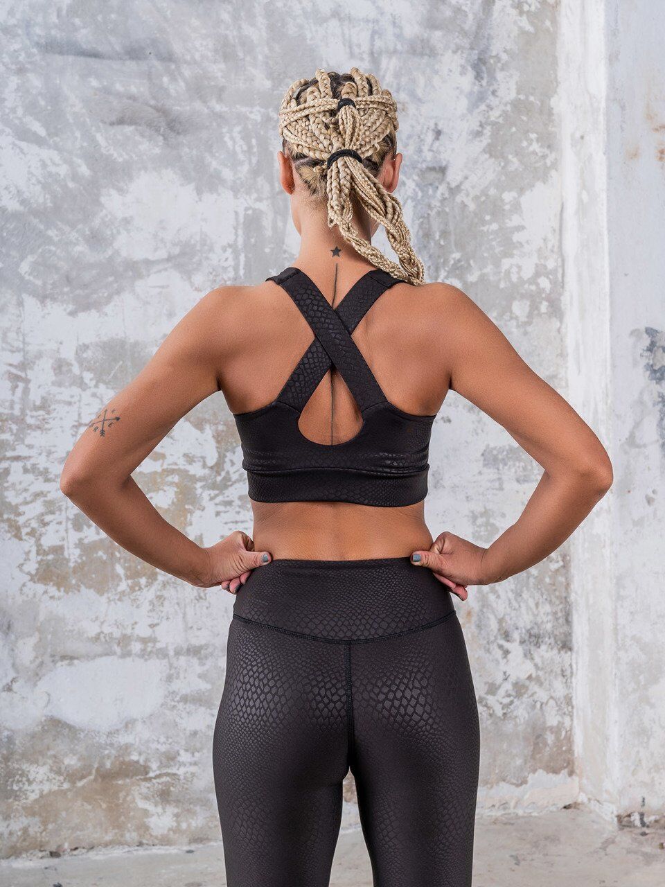 238 Single Crossed Spor Bra Snake Leather Look