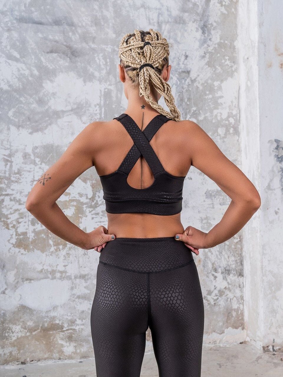 238 Single Crossed Spor Bra Snake Leather Look