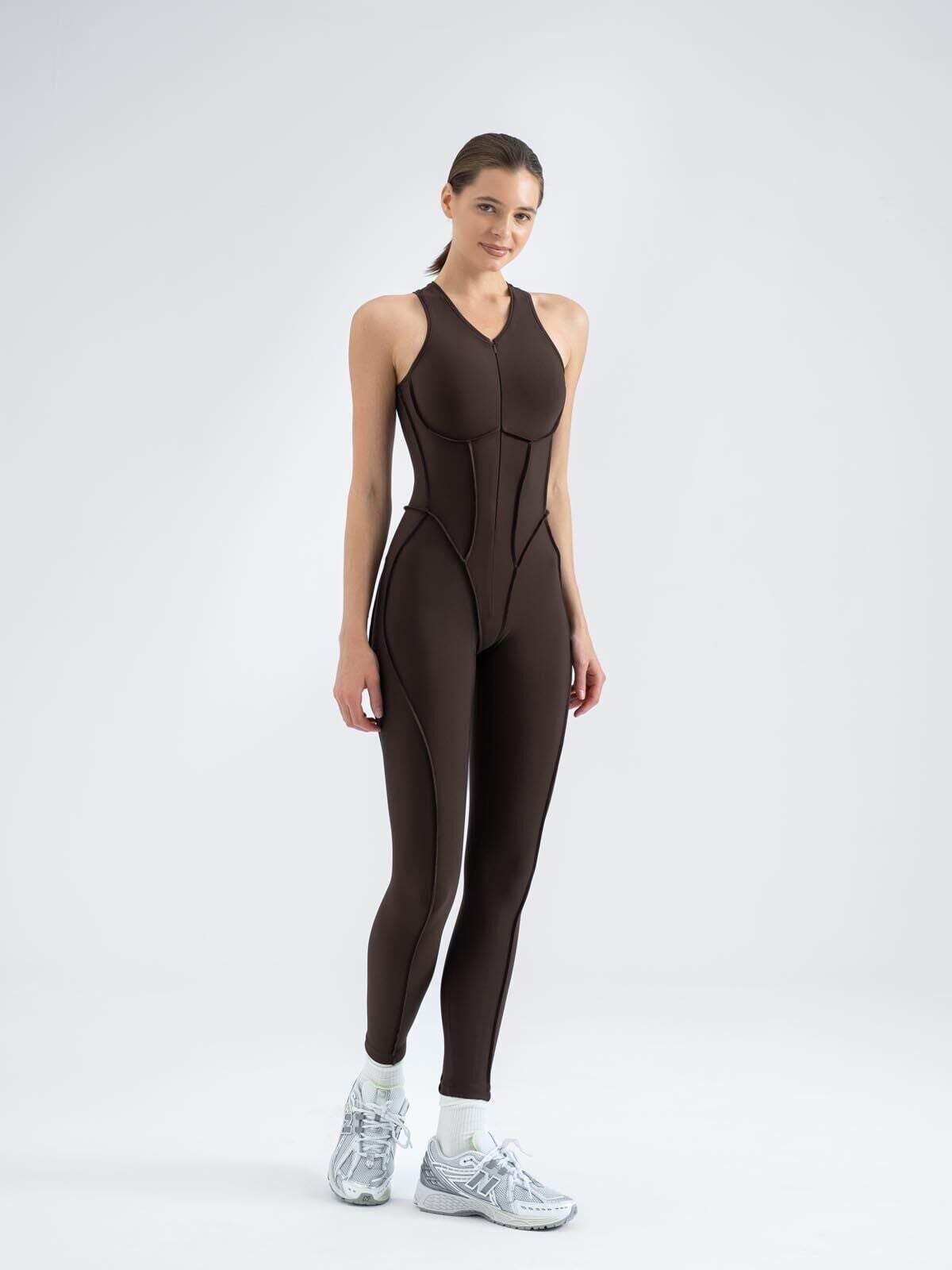 3702 Sculpt Line Jumpsuit Brown Color