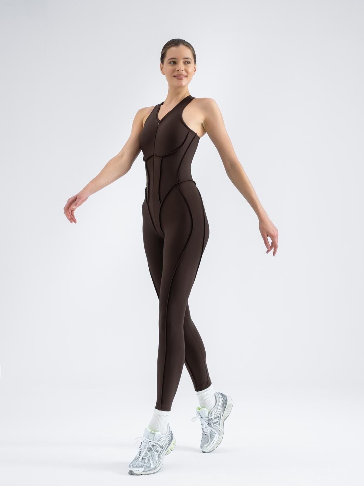 3702 Sculpt Line Jumpsuit Brown Color