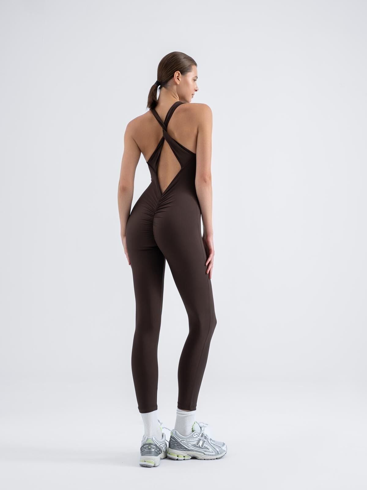 3604 Scrunch Butt Jumpsuit Brown Color