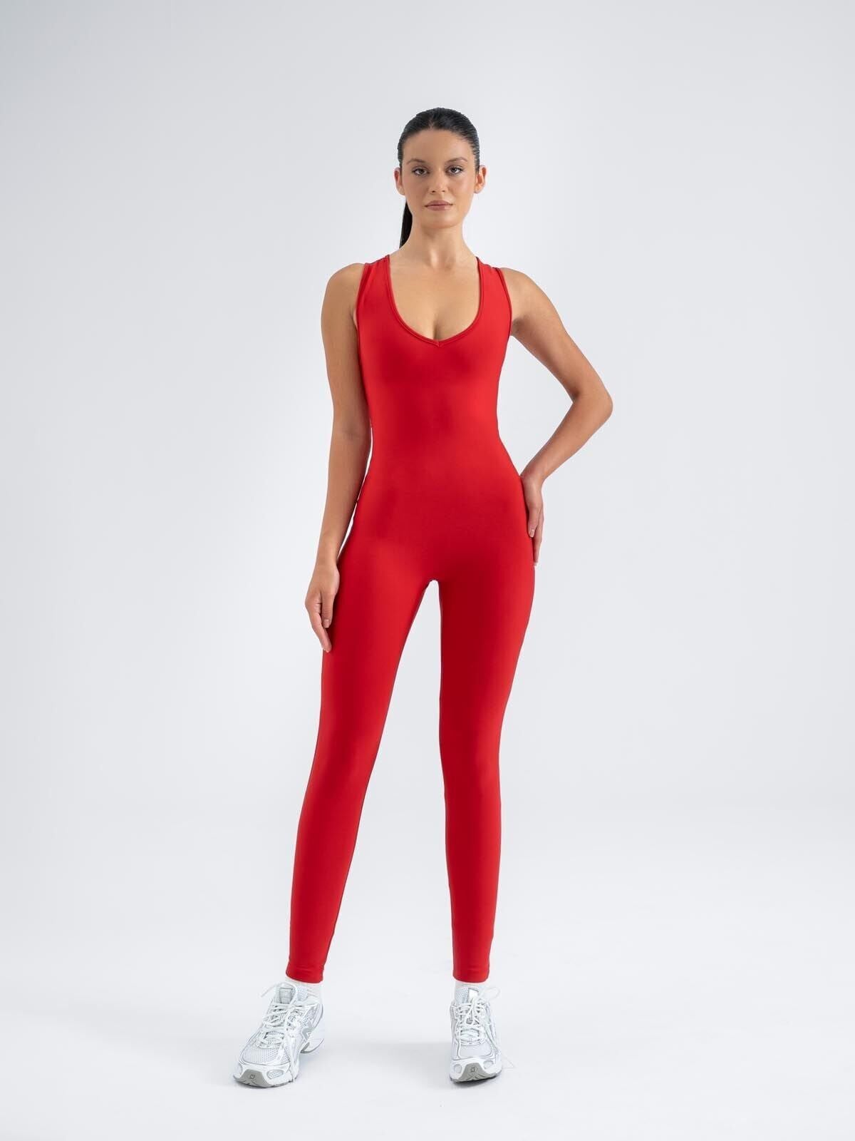 3606 Scrunch Butt jumpsuit Red Color